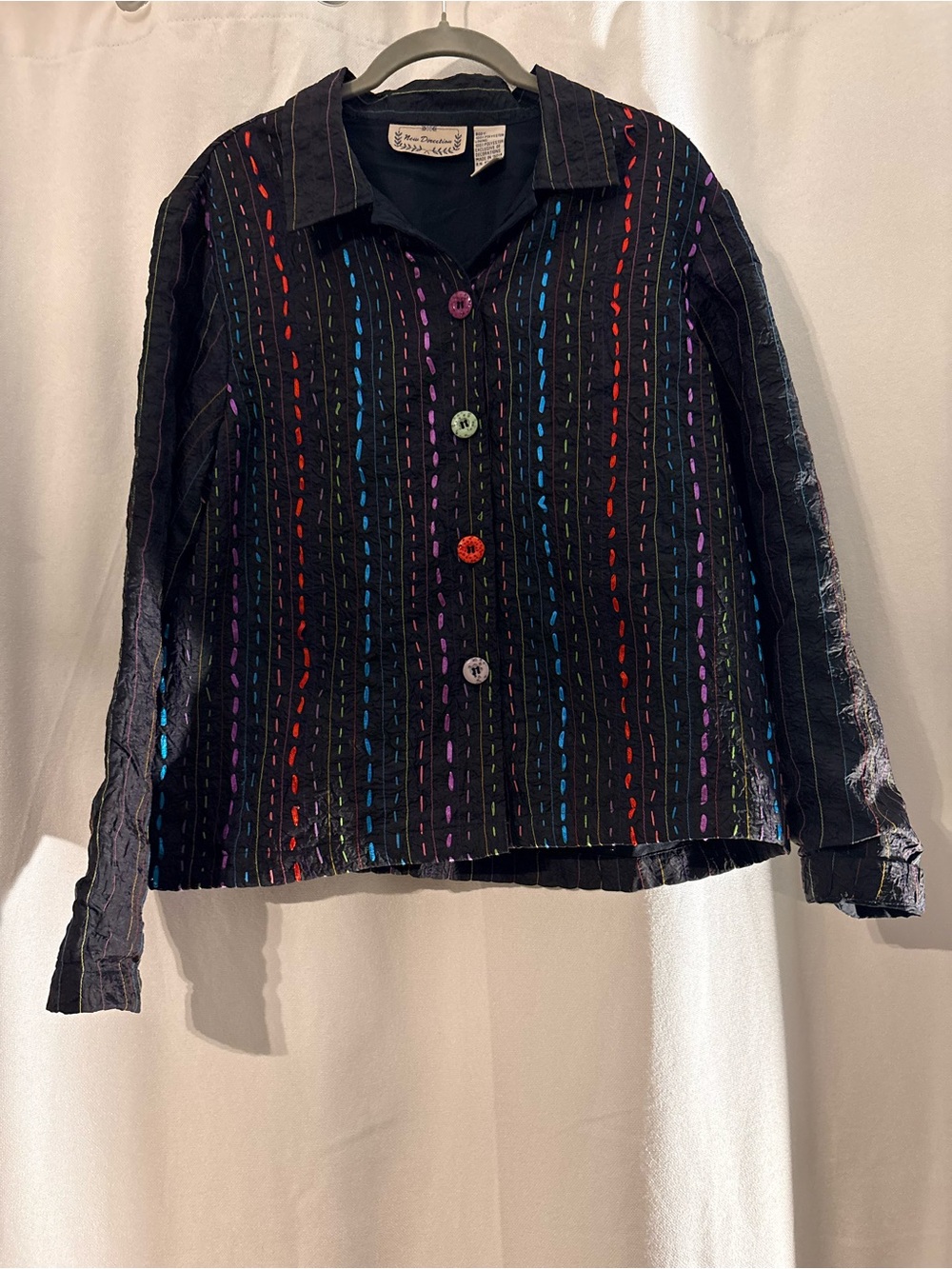 Y2K Vntage New Directions Black Jacket with Multicolor Stitching